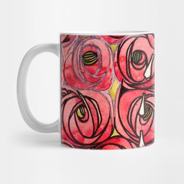 RED ROSES AND TEARDROPS Art Nouveau Floral by BulganLumini